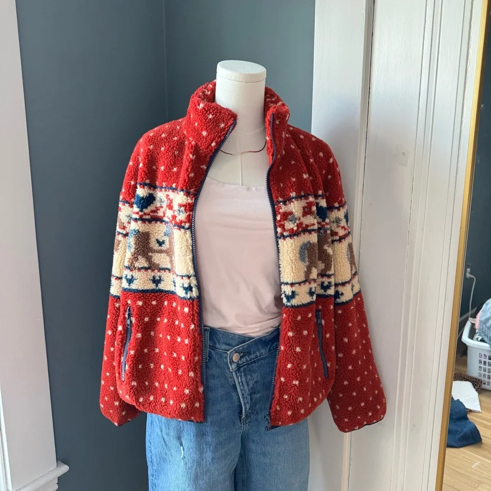 NWT Cider Sherpa Fleece Zip Up Nordic Print Jacket - Picture 10 of 16